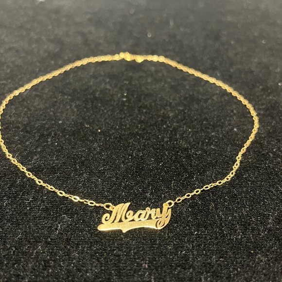 Solid custom made 10K yellow gold name plate ‘Mary’ necklace. One of a kind! - Picture 5 of 7